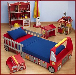 The bright colors and fun details of the Firefighter Bedroom Set will make every little boy feel like a hero. Itincludes one bed and nightstand. Add the clothes pole and step stool for even more fun. This great toddler set combines fun filled styling with sturdy construction to create the perfect transition collection for your growing toddler. Best of all, which firefighter won't zoom to bed in his very own fire station.  
